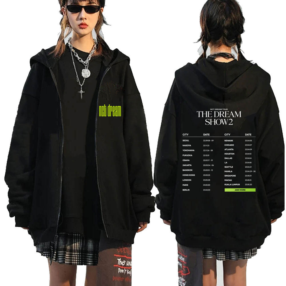 Y2K Style Letter Printed Loose Zipper Hoodie