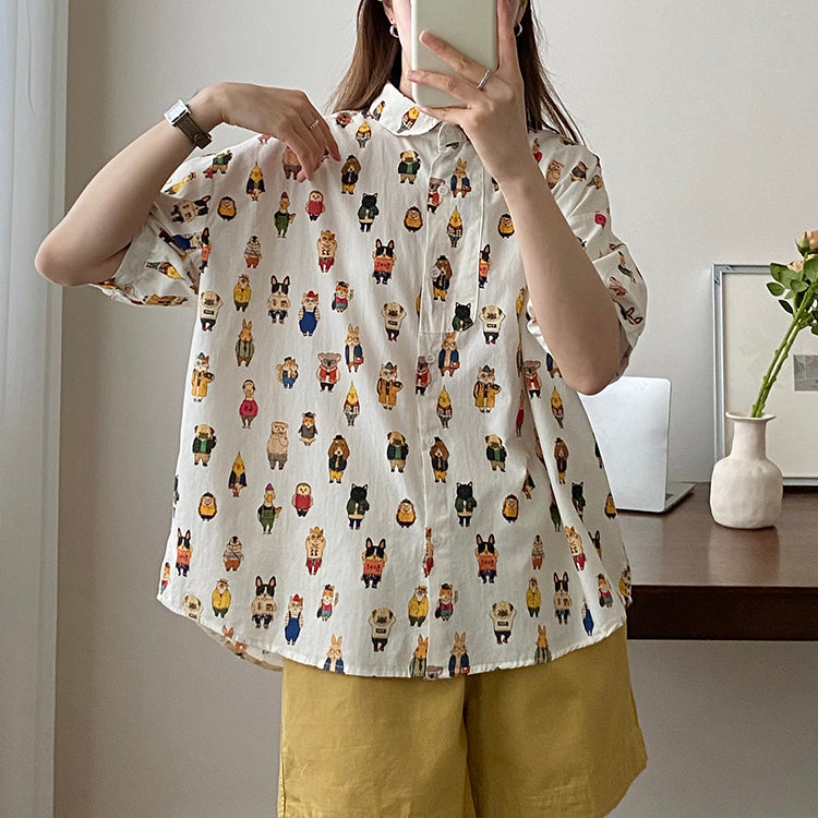 Cute Women's Animals Printed Short-sleeved Shirt