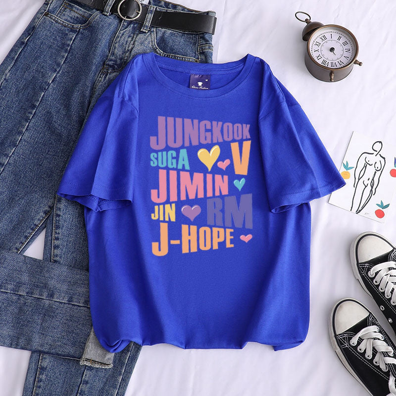 Unisex Trendy Kpop Letter Print Crew Neck T-shirt