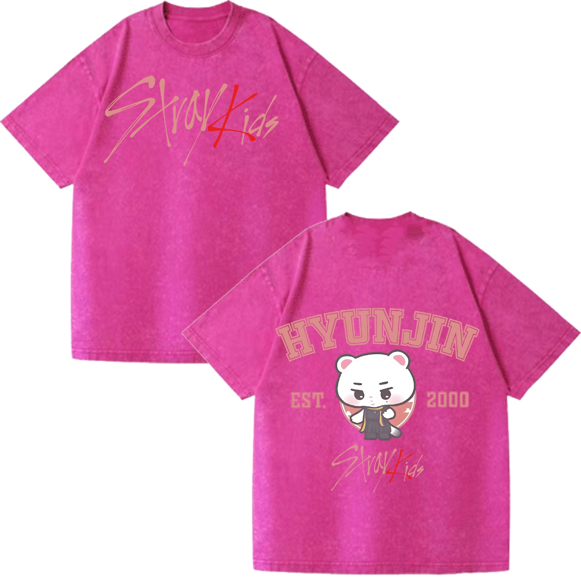 HYUNJIN KPOP Cotton Short-sleeved Washed T-shirt