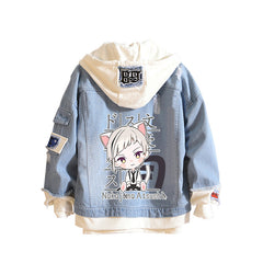 Casual Anime Print Hooded Denim Jacket