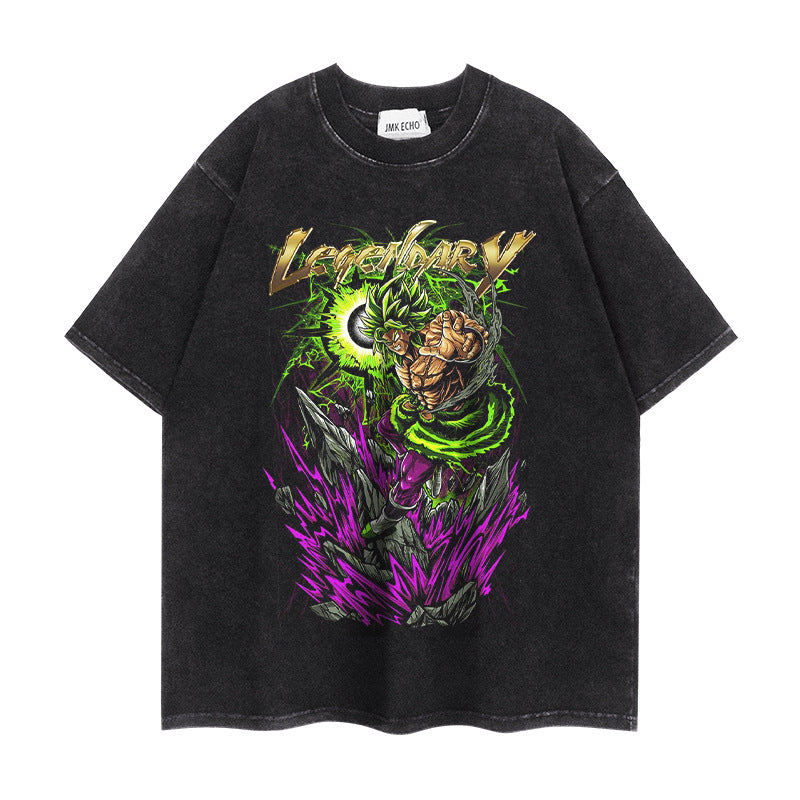 Trendy Anime Loose Washed Short-sleeved T-shirt