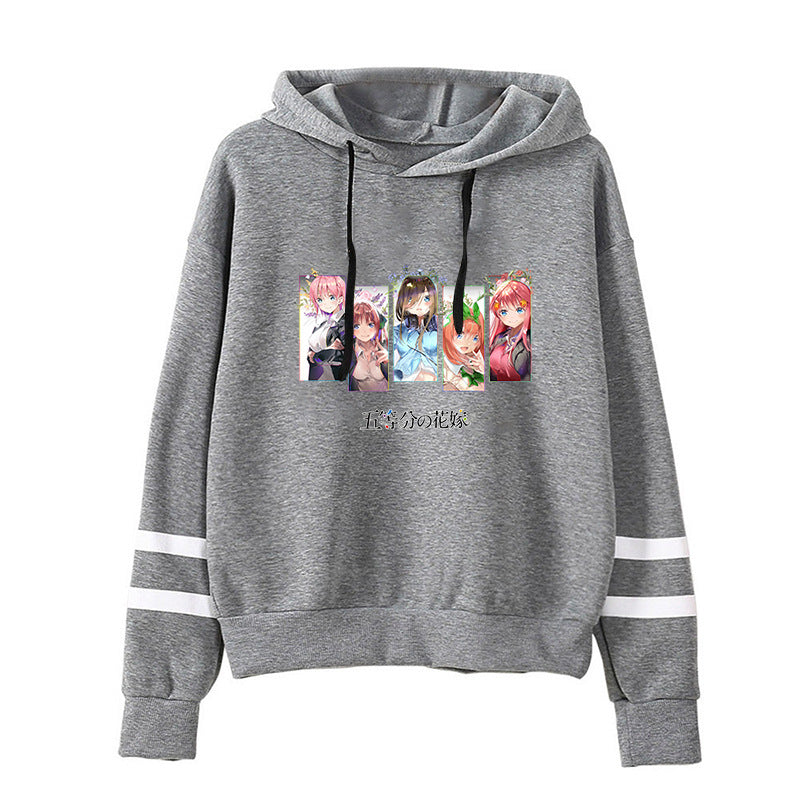 Women's Anime Printed Loose Striped Hoodie