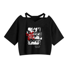 Girls Anime Print Casual Short Sleeve Crop Top