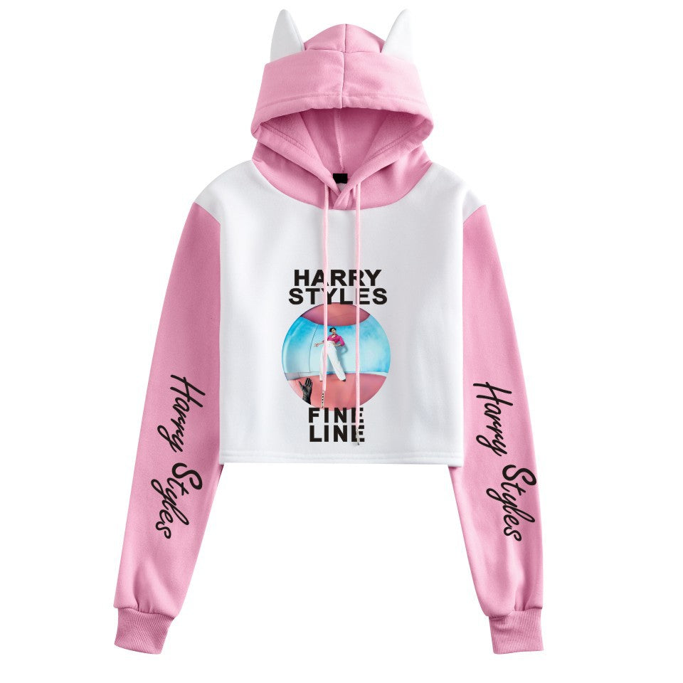 Women's Harry Loose Cat Ears Cropped Hoodie