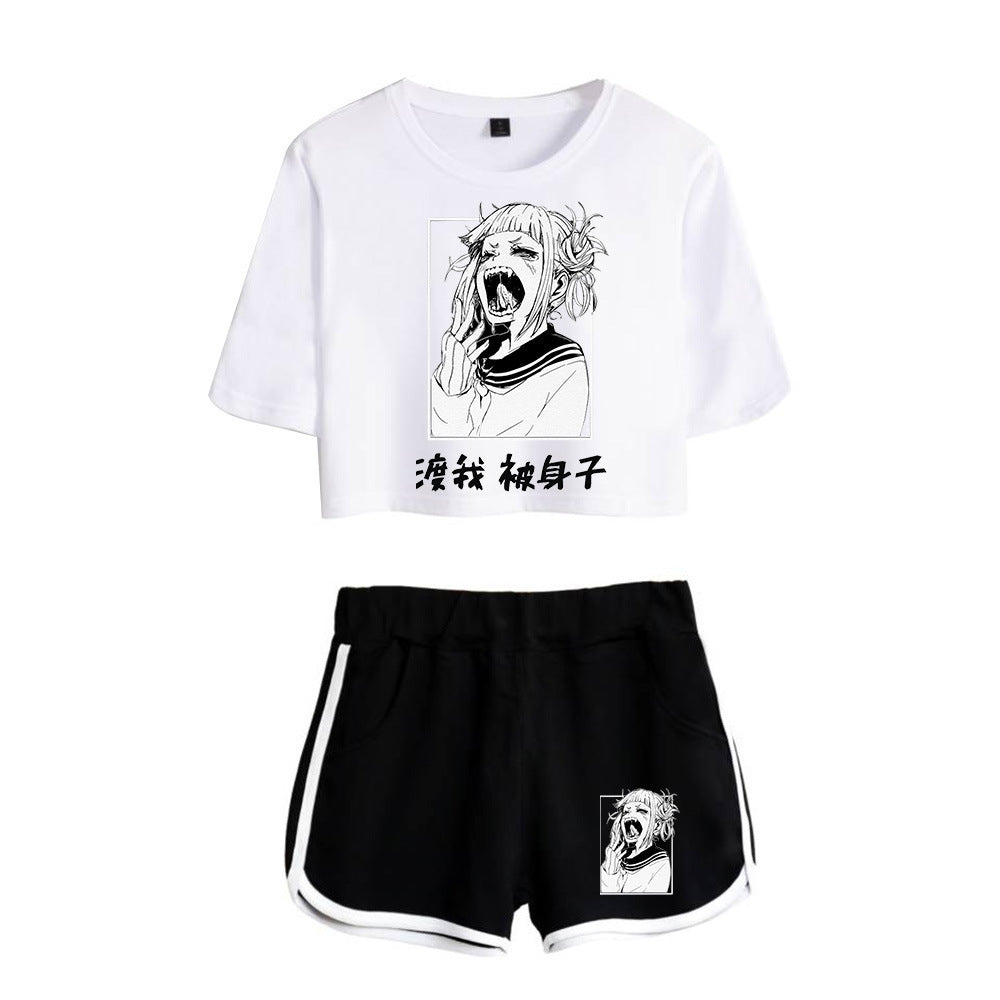 Trendy Women's Anime Graphic Cropped T-shirt Shorts Set