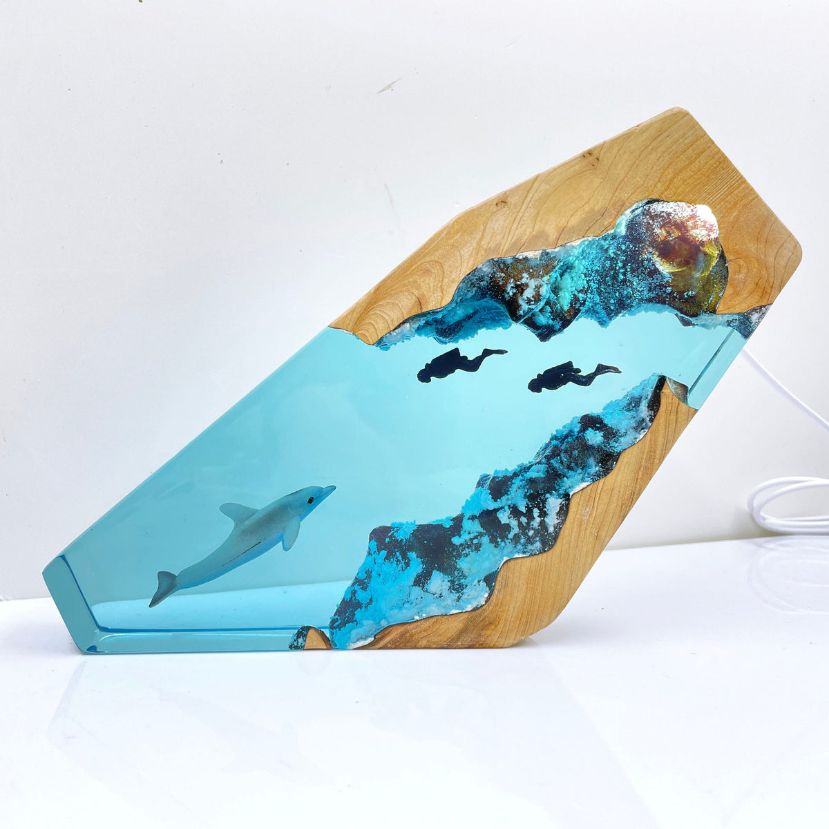 Hammerhead Shark and Diver Resin Night Light