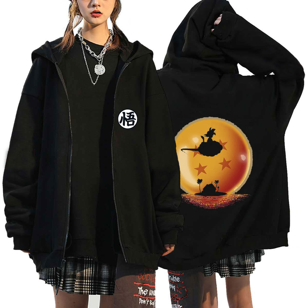 Unisex Anime Goku Print Zipper Loose Hoodie