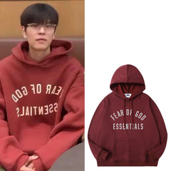 Unisex Letter Burgundy Loose Pullover Hoodie