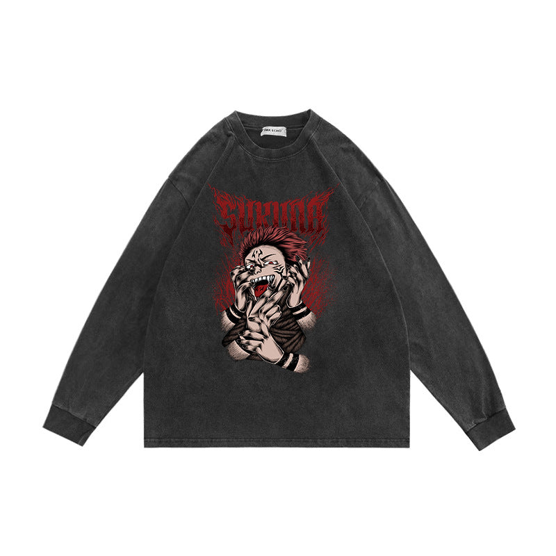 Retro Washed Anime Crew Neck Sweatshirt