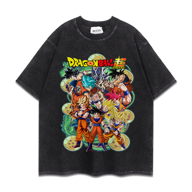 Vintage Anime Washed Short-sleeved Loose T-shirt