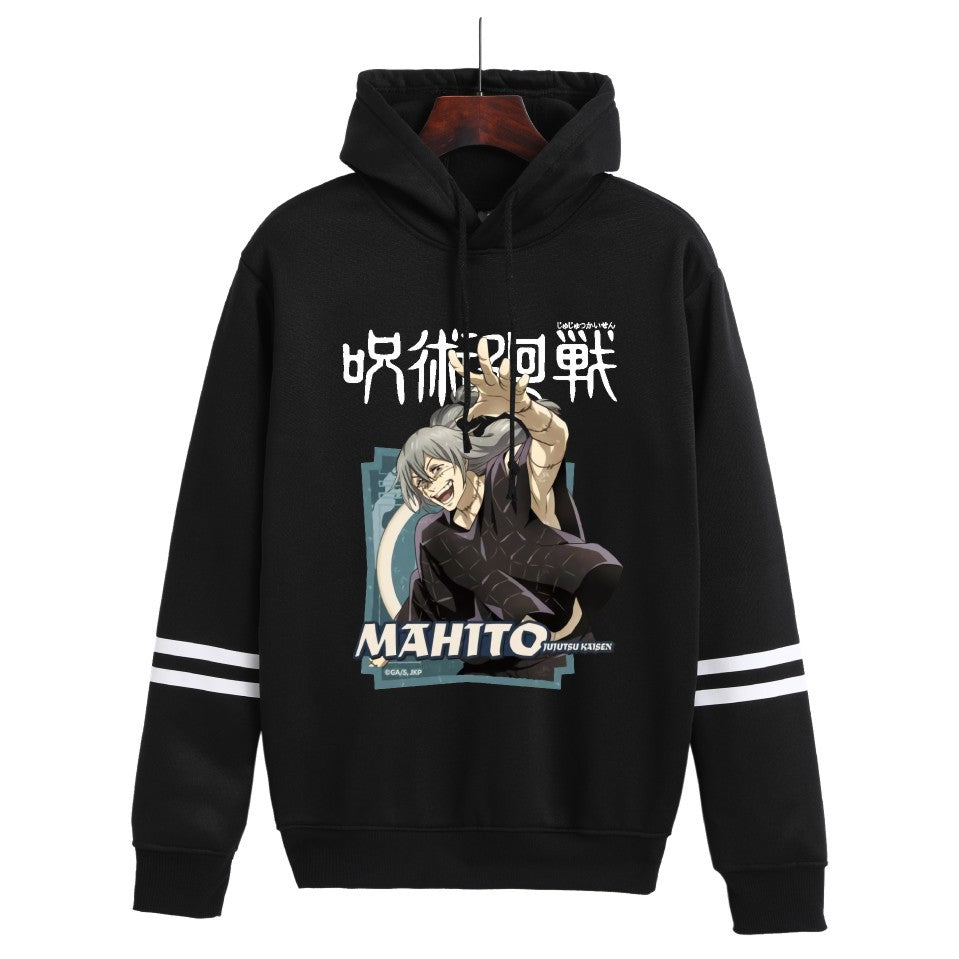 Unisex Anime Printed Striped Loose Hoodie