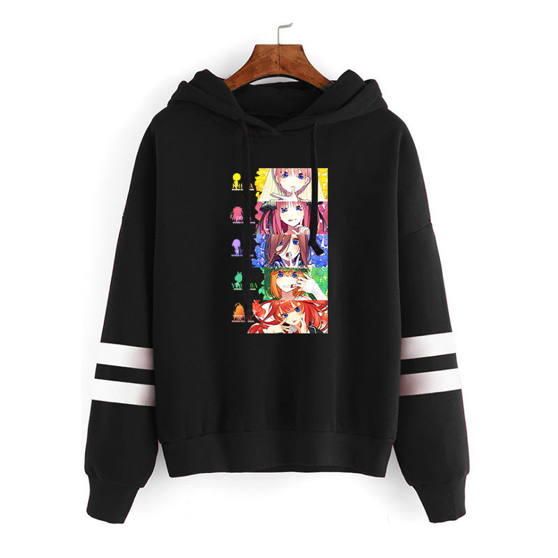 Women's Anime Printed Loose Striped Hoodie