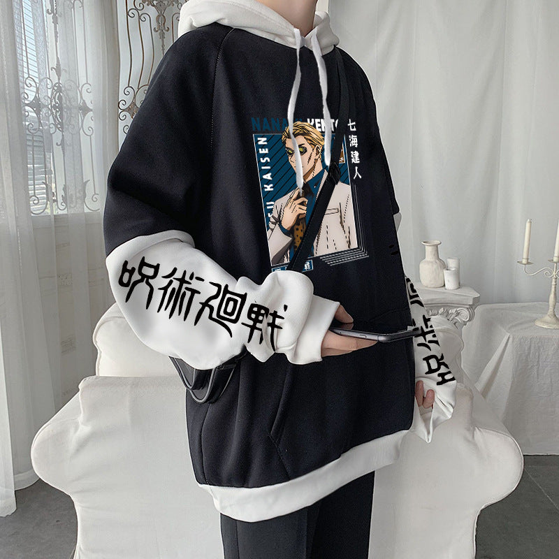 Unisex Nanami Printed Color Block Pullover Hoodie