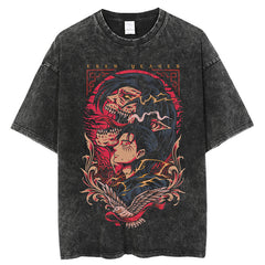 Vintage Washed Anime Pattern T-shirt