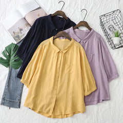 Casual Solid Color Pleated Women's Short-sleeved Shirt