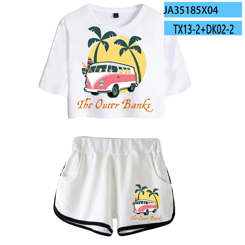 Women's Short-sleeved Crop T-shirt Shorts