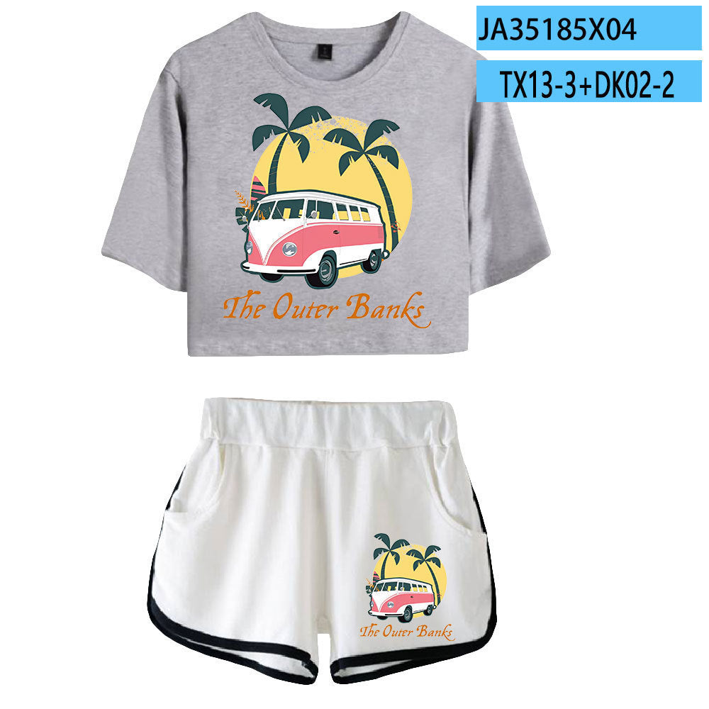 Women's Short-sleeved Crop T-shirt Shorts
