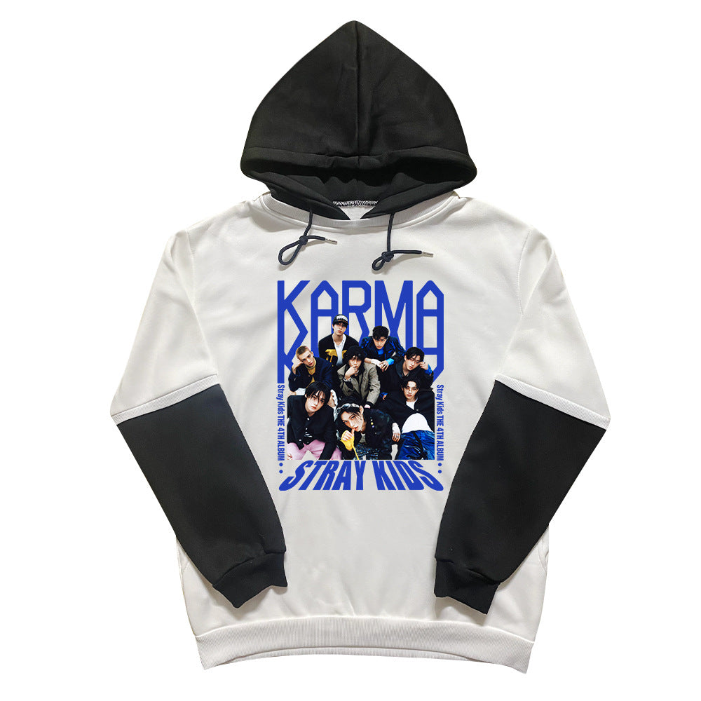 KPOP KARMA Logo Black and White Sleeves Hoodie