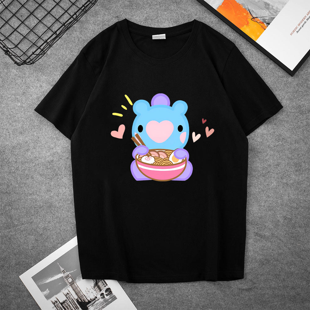 Cute Women's Kpop Cartoon Printed Loose T-shirt