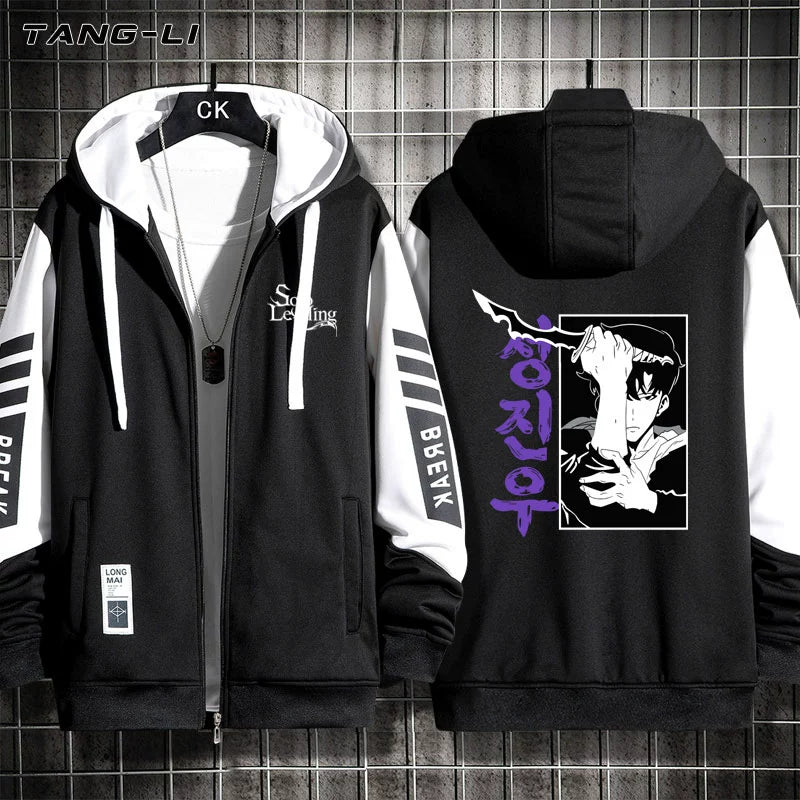 Unisex Anime Print Zipper Cardigan Hoodie