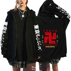 Unisex Trendy Anime Revengers Print Zip Up Hoodie