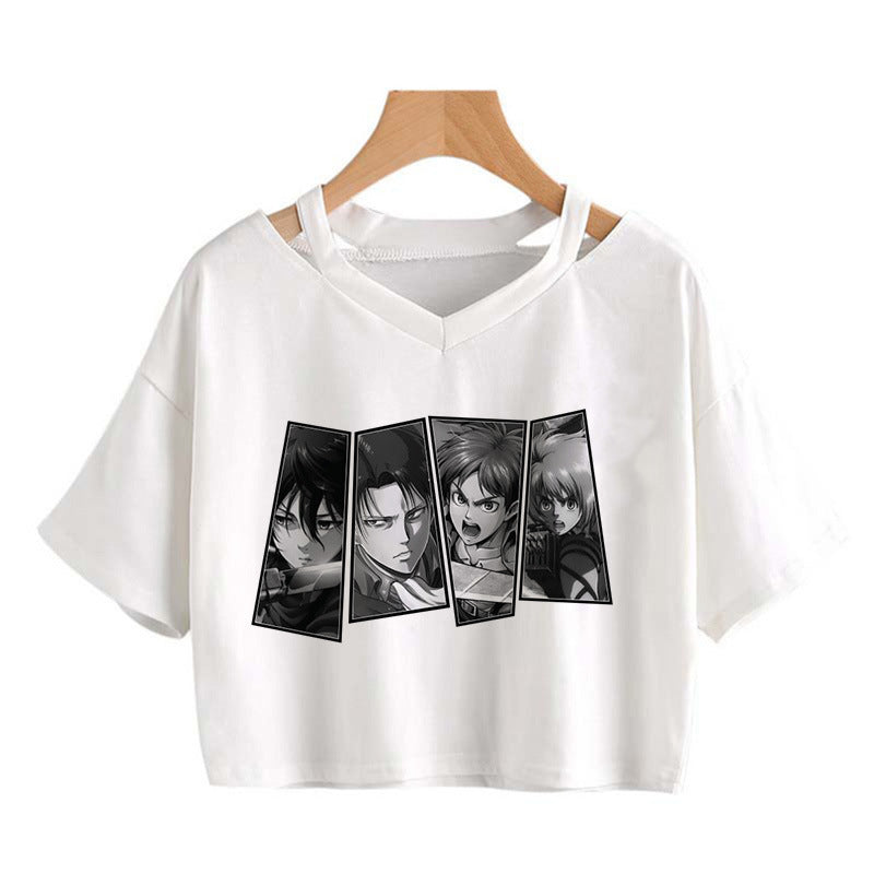 Trendy Women's Anime Print Cropped T-Shirt