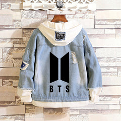 Unisex Trendy Kpop Denim Hooded Jacket