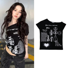 Karina Off-the-shoulder Asymmetrical Short-sleeved T-shirt