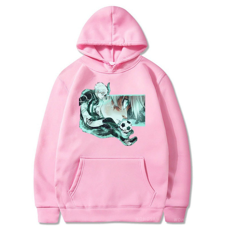 Unisex Anime Print Color Block Hoodie