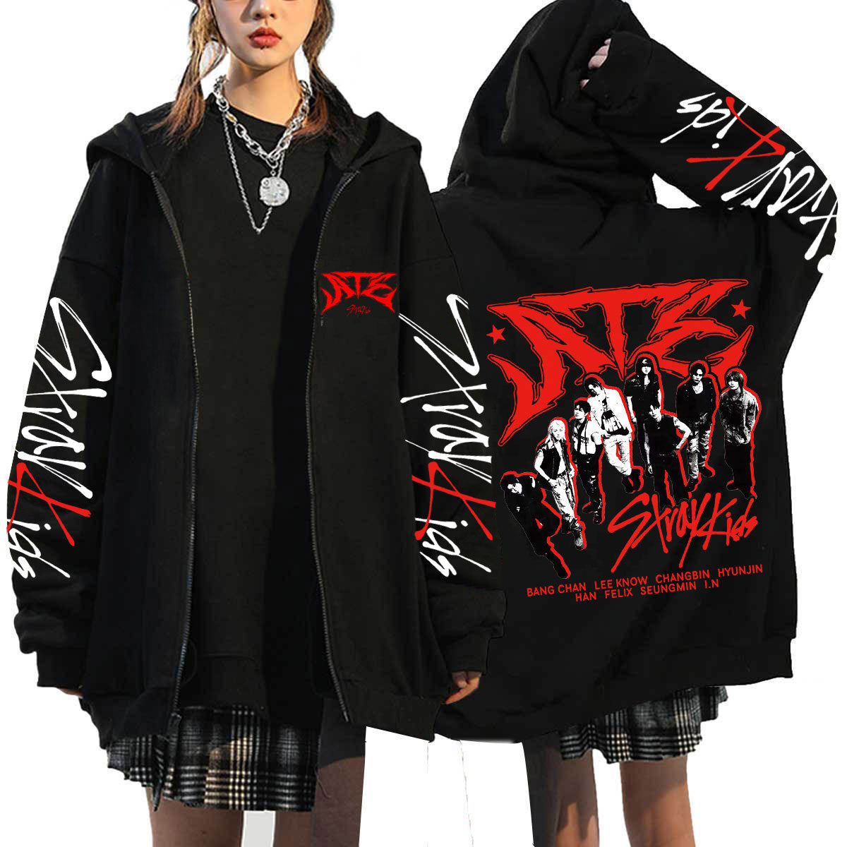 KPOP ATZ Logo Print Loose Zipper Hoodie