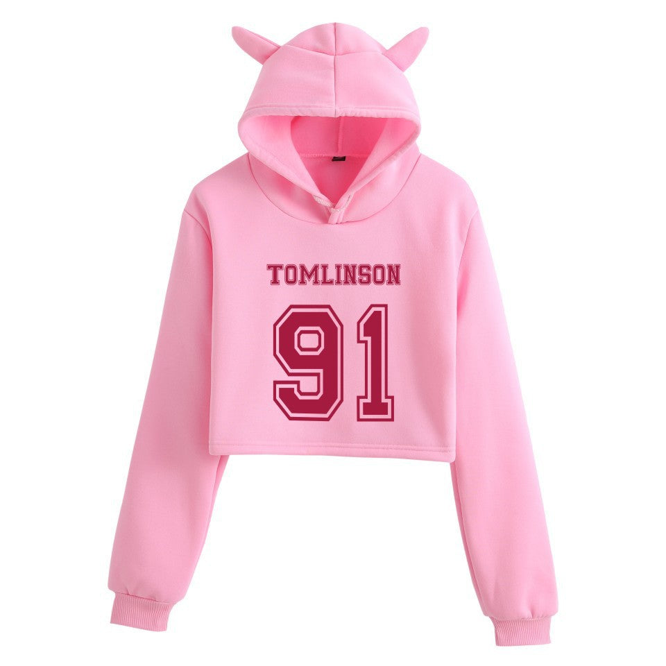 Women's 1D Letter Printed Crop Casual Hoodie