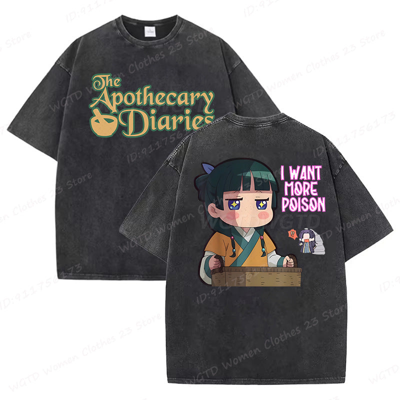 Vintage Anime Print Loose Washed T-shirt