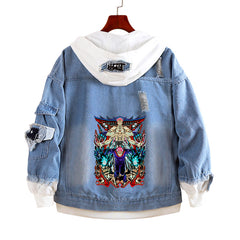 Unisex Anime Fake Two-piece Denim Loose Jacket