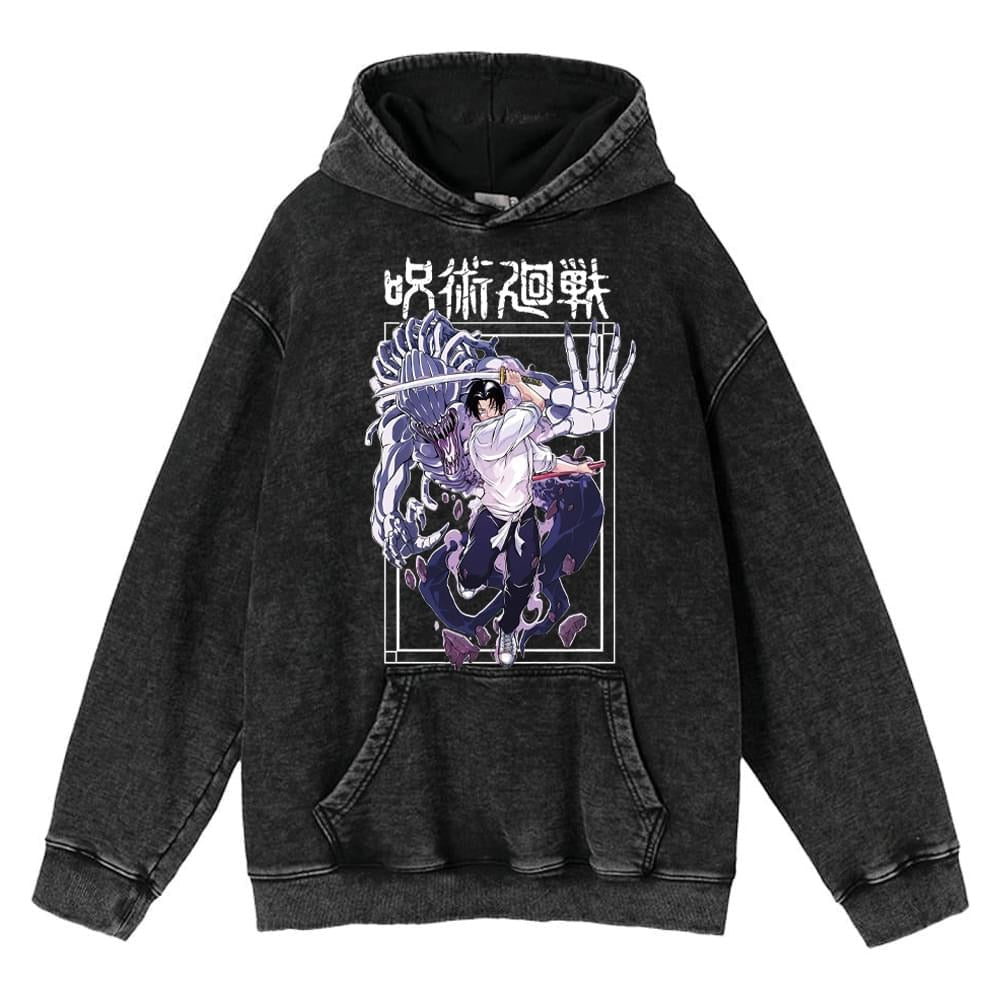 Unisex Anime Print Washed Loose Hoodie