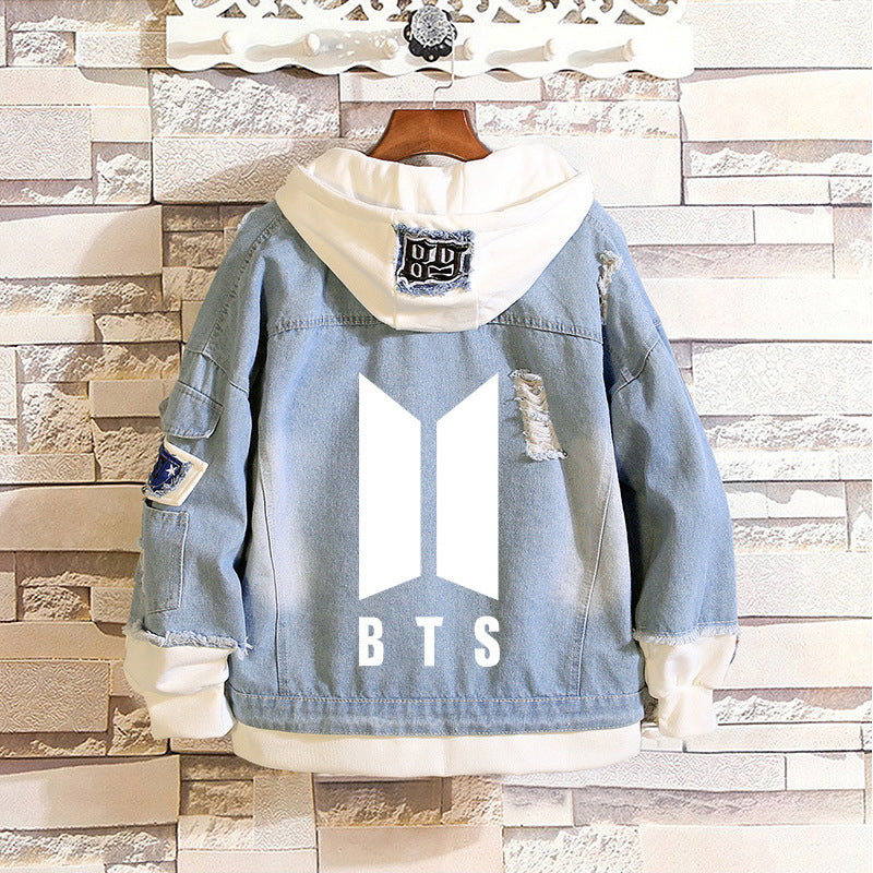 Unisex Trendy Kpop Denim Hooded Jacket