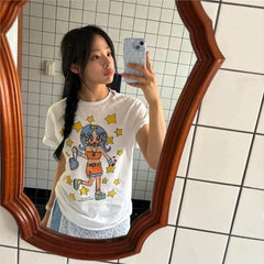 MINJI Graffiti Printed Short-sleeved T-shirt