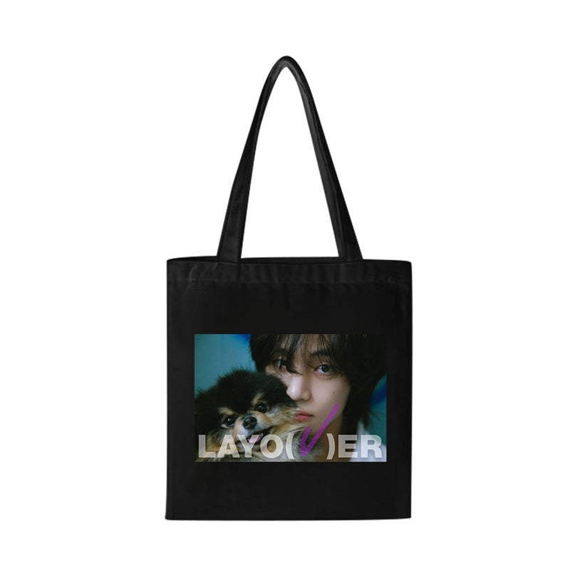 Kpop Pattern Canvas Zipper Tote Bag