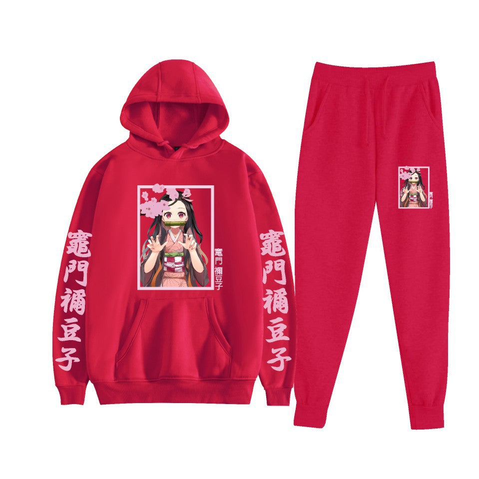 Casual Anime Graphic Print Hoodie Loose Pants