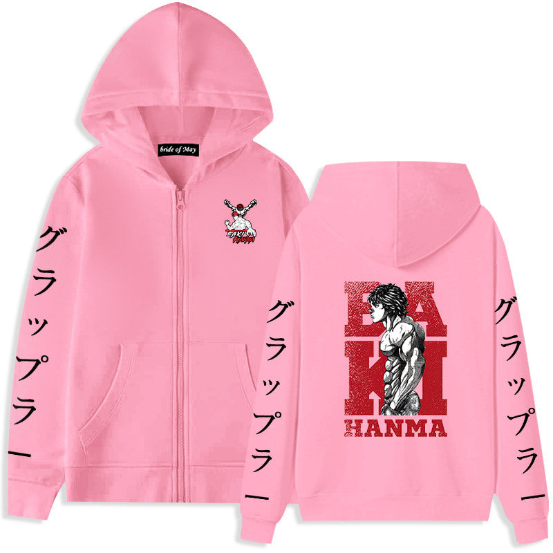 Unisex Casual Baki Anime Zip Up Hoodie