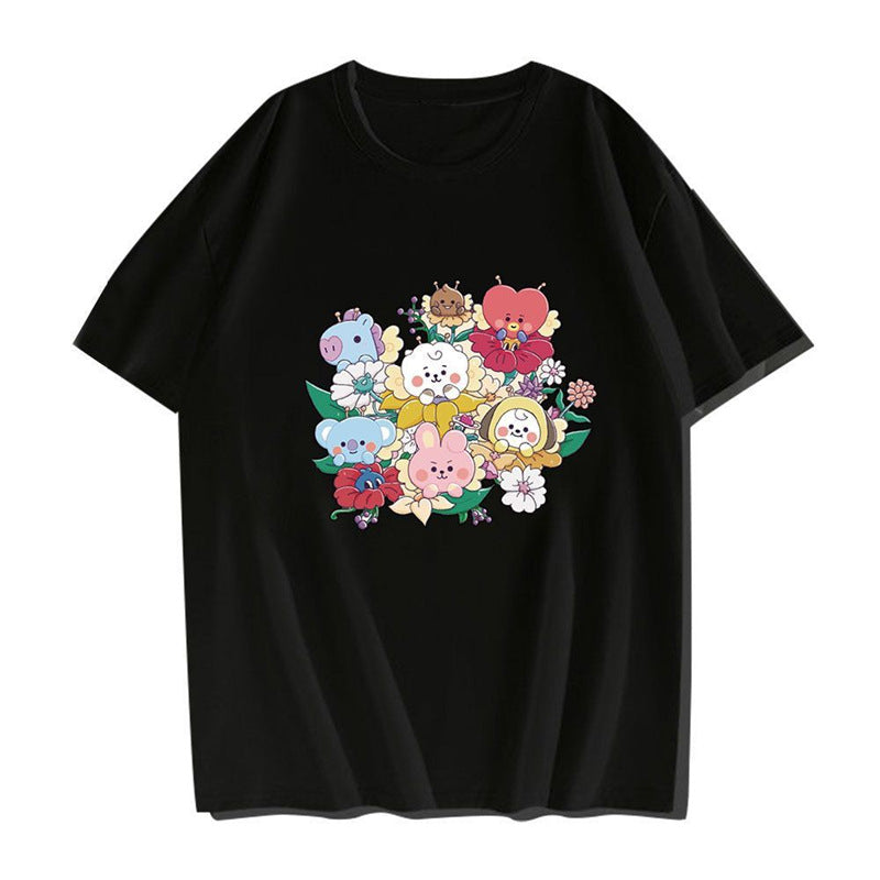 Cute Kpop Cartoon Printed Women's Loose T-shirt