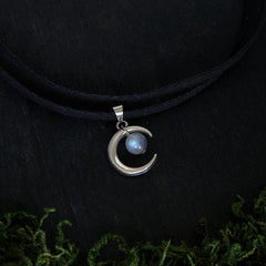 Gothic Witch Moon Stone Velvet Choker Necklace