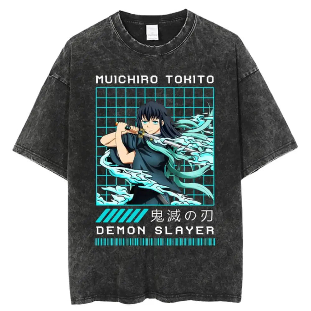 Retro Unisex Washed Anime Loose T-shirt