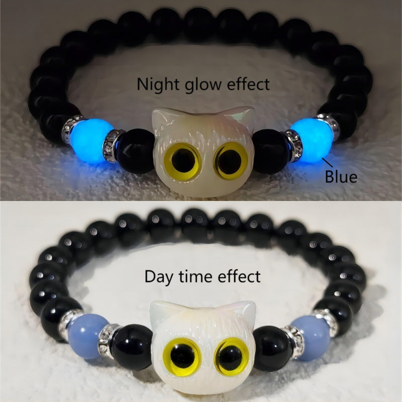 Adjustable Beaded Big Eyes Cat Bracelet