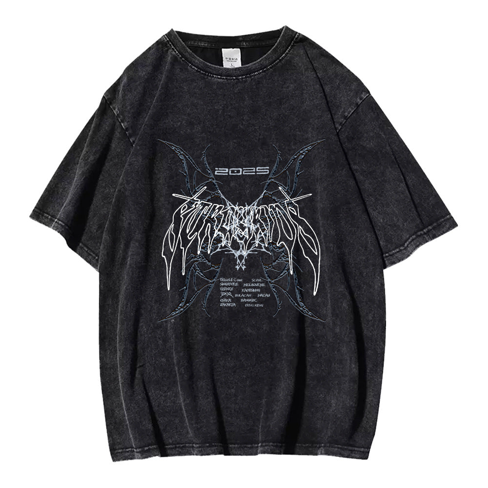 Retro KPOP Graphic Washed T-shirt