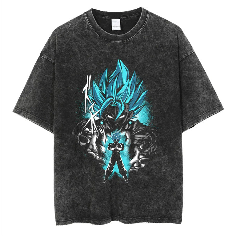 Vintage Anime Washed Black Short Sleeve T-Shirt