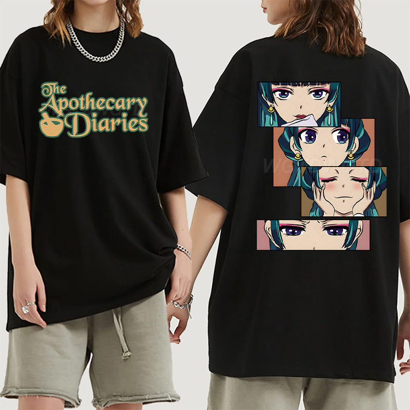 Girl's Anime Round Neck Loose T-shirt