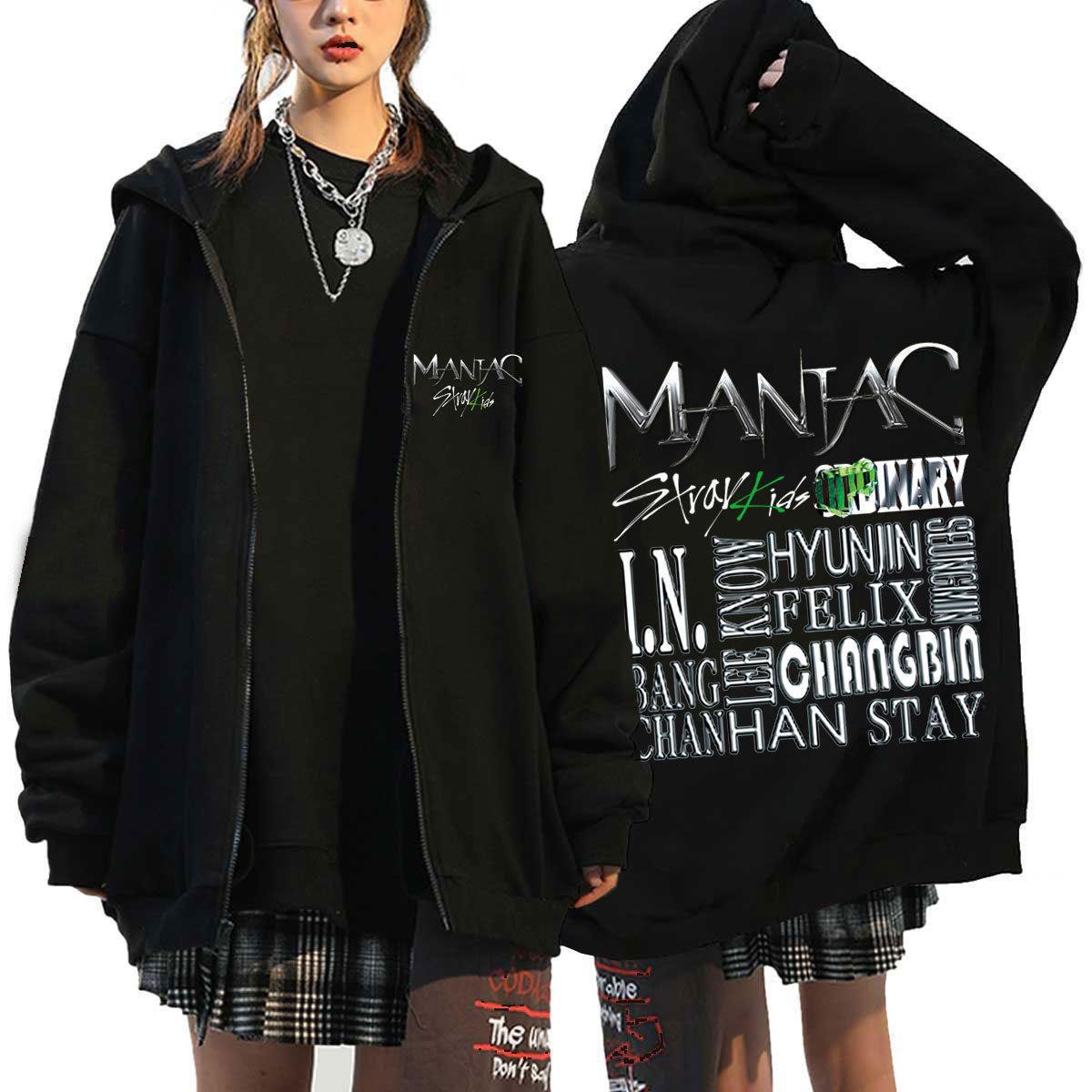 Chic Kpop Group Letter Printed Zip Up Hoodie