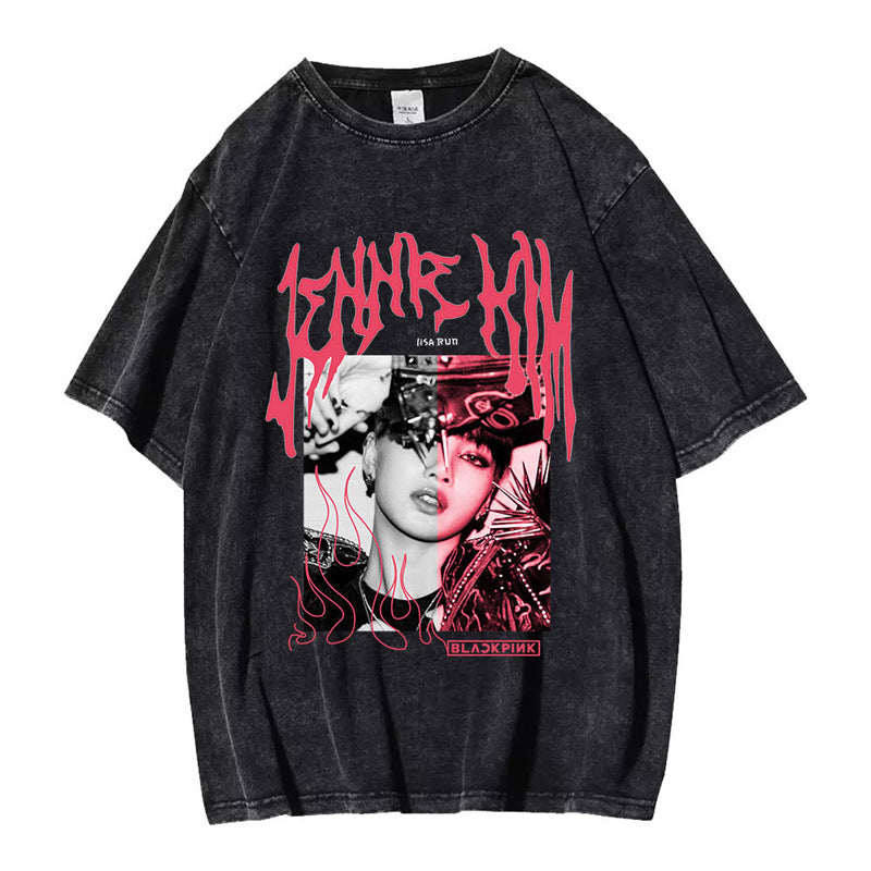 Trendy Kpop Washed Cotton Short Sleeve Tee