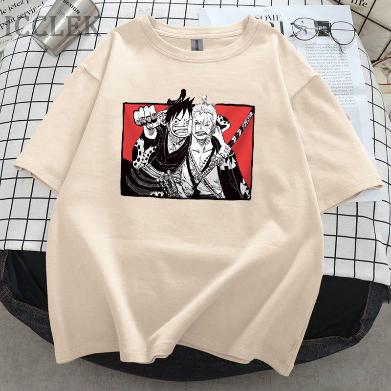 Unisex Luffy Zoro Loose Crew Neck T-Shirt